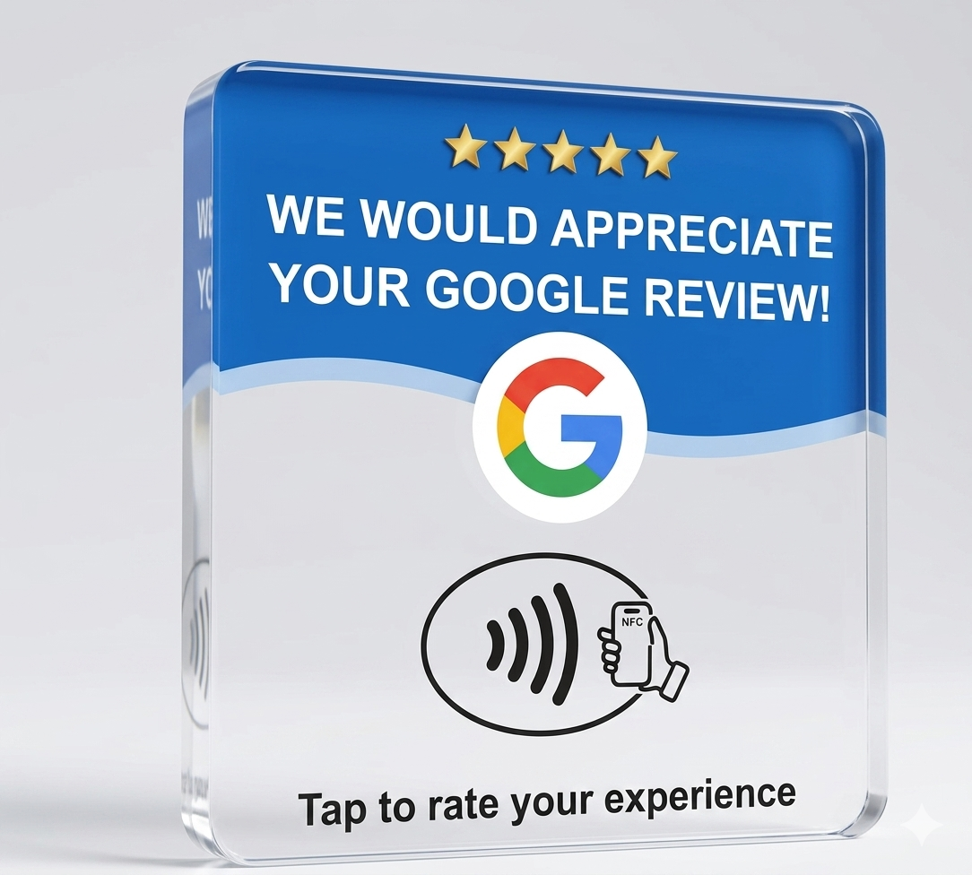 WebVision Studios NFC Google Review plate — tap to leave a review